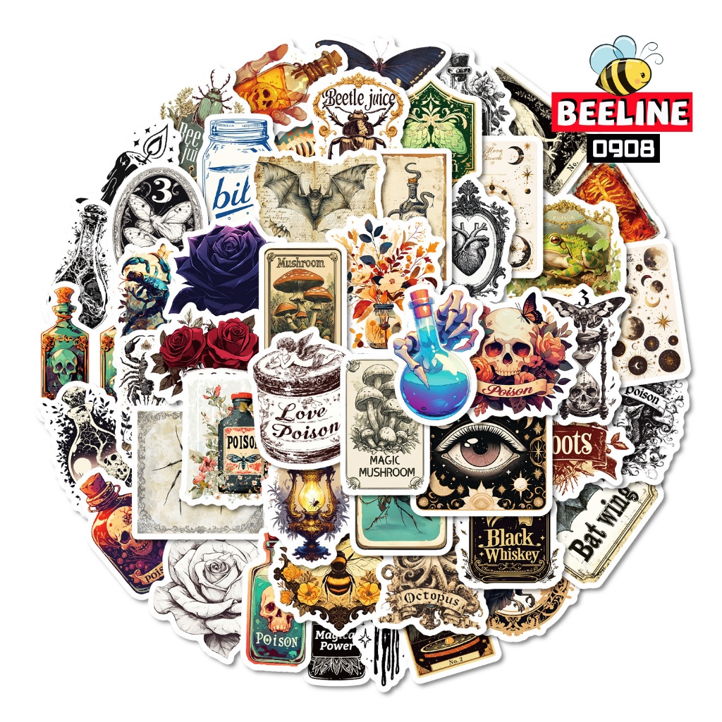 Beeline Halloween Sticker 50Pcs Retro Diy Decor Waterproof Graffiti ...