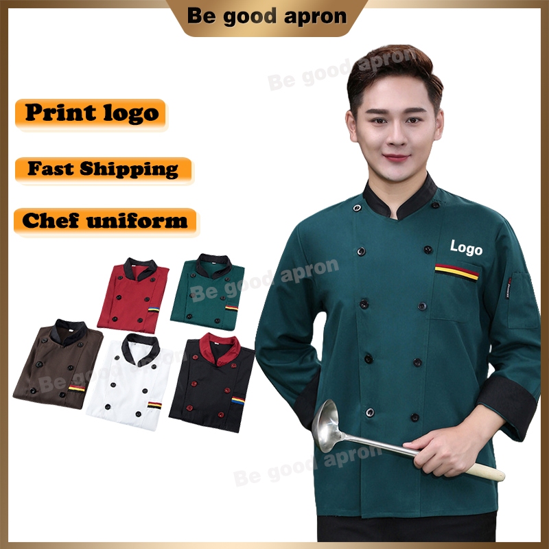 【Ready Stock】Chef uniform Long sleeved customized logo name hotel ...