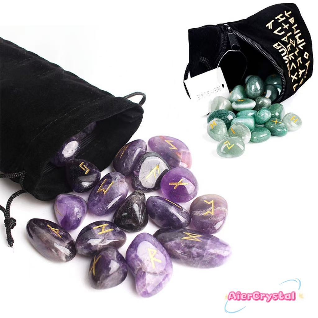 Nordic original natural divination hand-carved crystal letter Runes ...