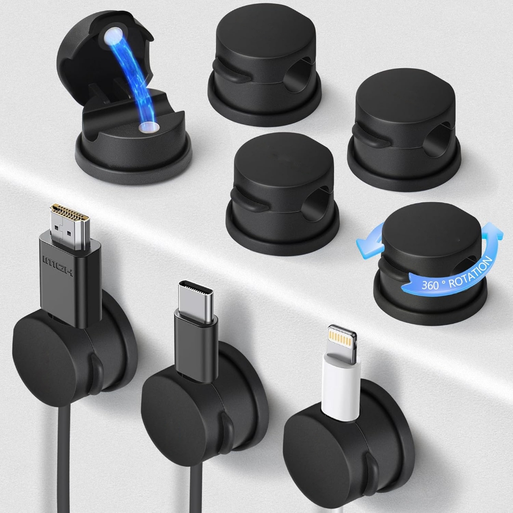 [Upgraded] Magnetic Cable Management Clips, 360° Rotating Cord Holder ...