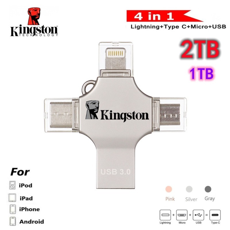 2TB USB 3.0 flash drive 4-in-1 metal 1TB Otg Pendrive USB flash drive ...