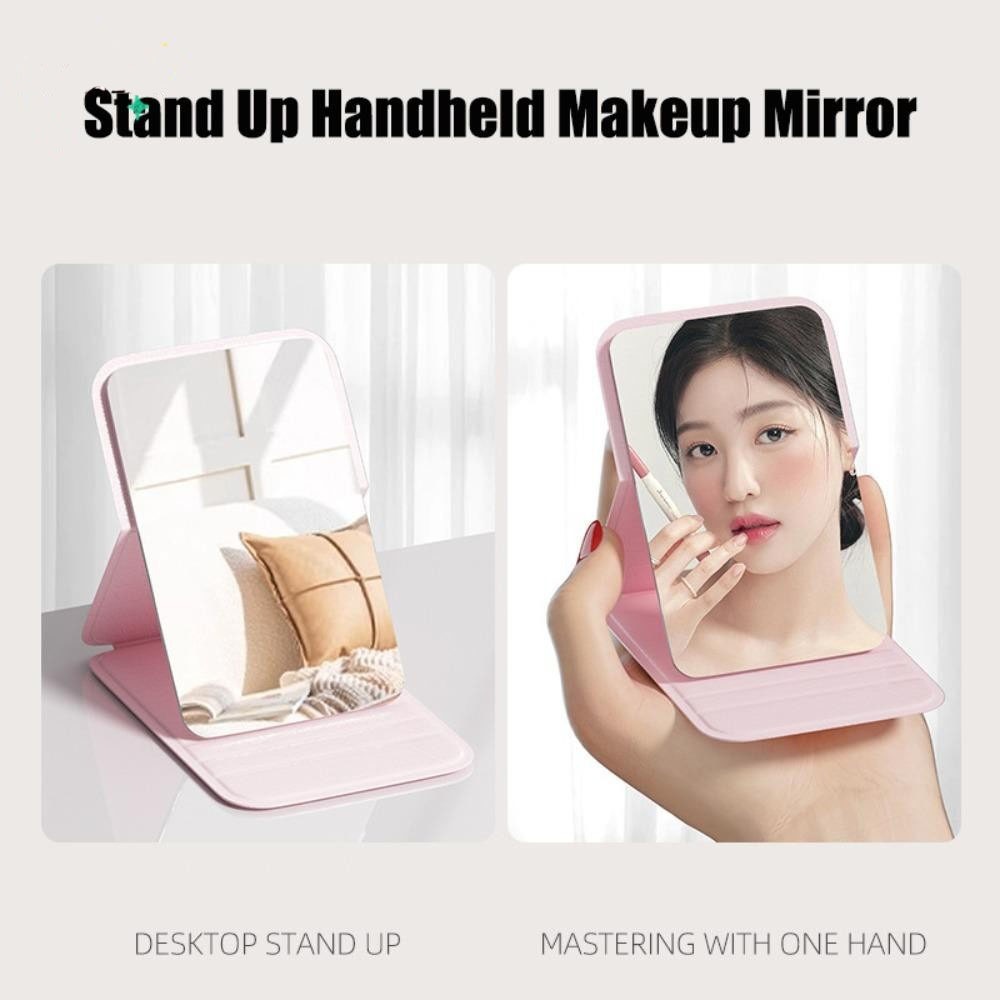 Desktop Makeup Mirror Solid Color PU Leather Simple Portable Handheld Makeup Mirror Foldable Student Compact Cute Pocket Mirror