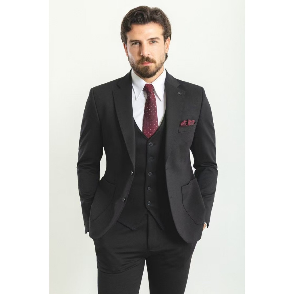 Black Three Piece Notched Lapel Business Suit for Men main image 0