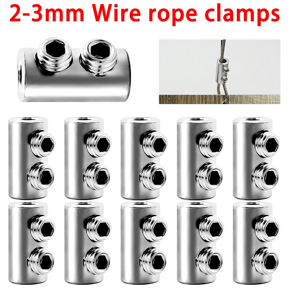 5-10pcs 2/3mm Steel Wire Clamps Adjustable Metal Suspension Clips Rope ...