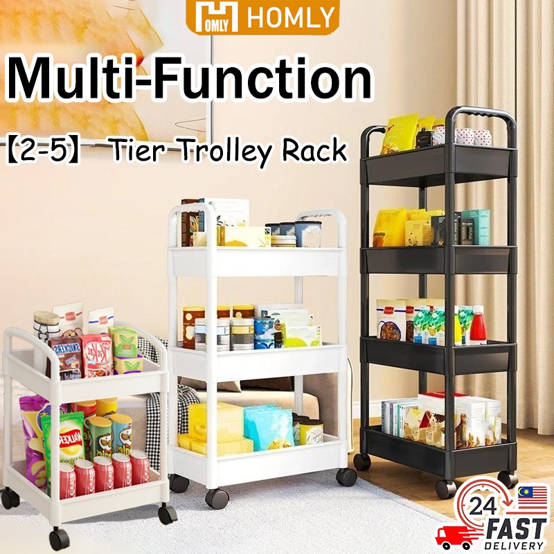 HOMLY ⚡Ready Stock⚡2/3/4/5 Levels Trolley Cart Movable Kitchen Rack ...