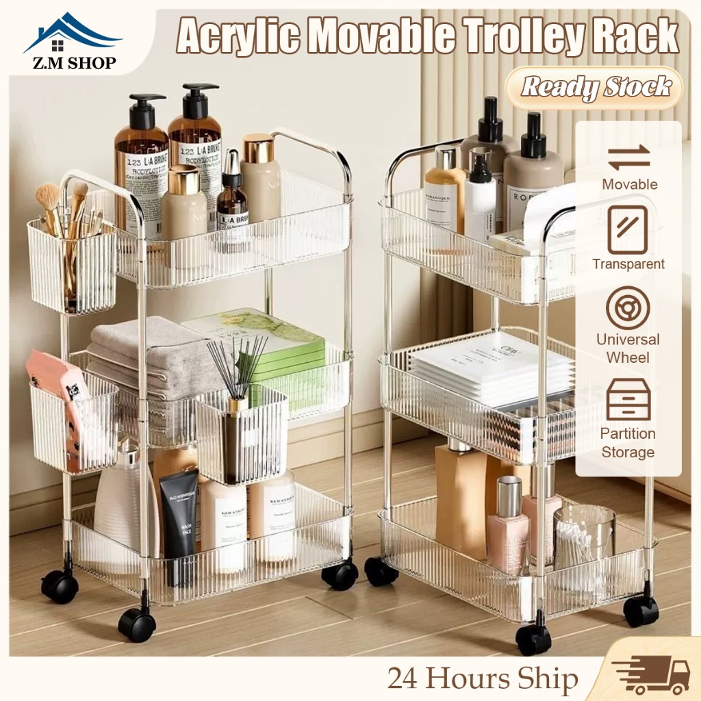 2/3 Tier Transparent Acrylic Movable Trolley Rack Movable Kitchen Rack ...