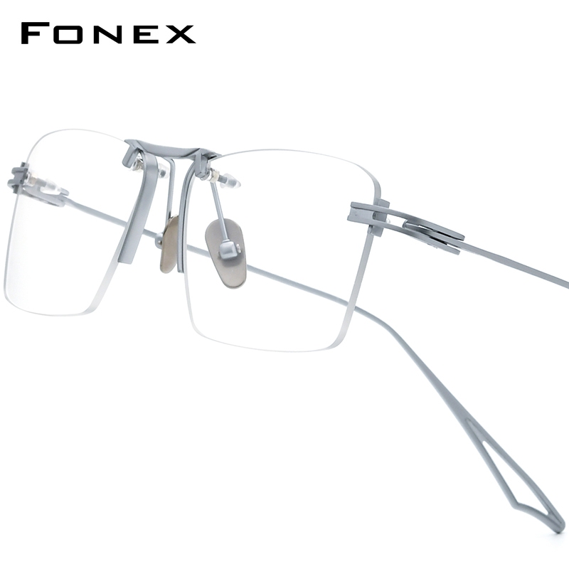 FONEX Titanium Glasses Frame Men Brand Design Rimless Square Eyeglasses ...
