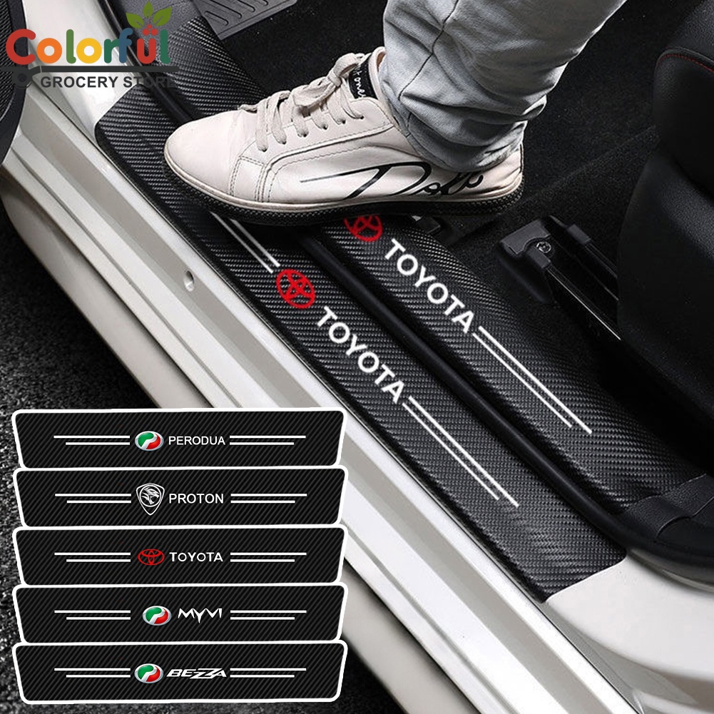 4pcs Car Threshold Strip Door Sill Protector Sticker Carbon Fiber Anti ...