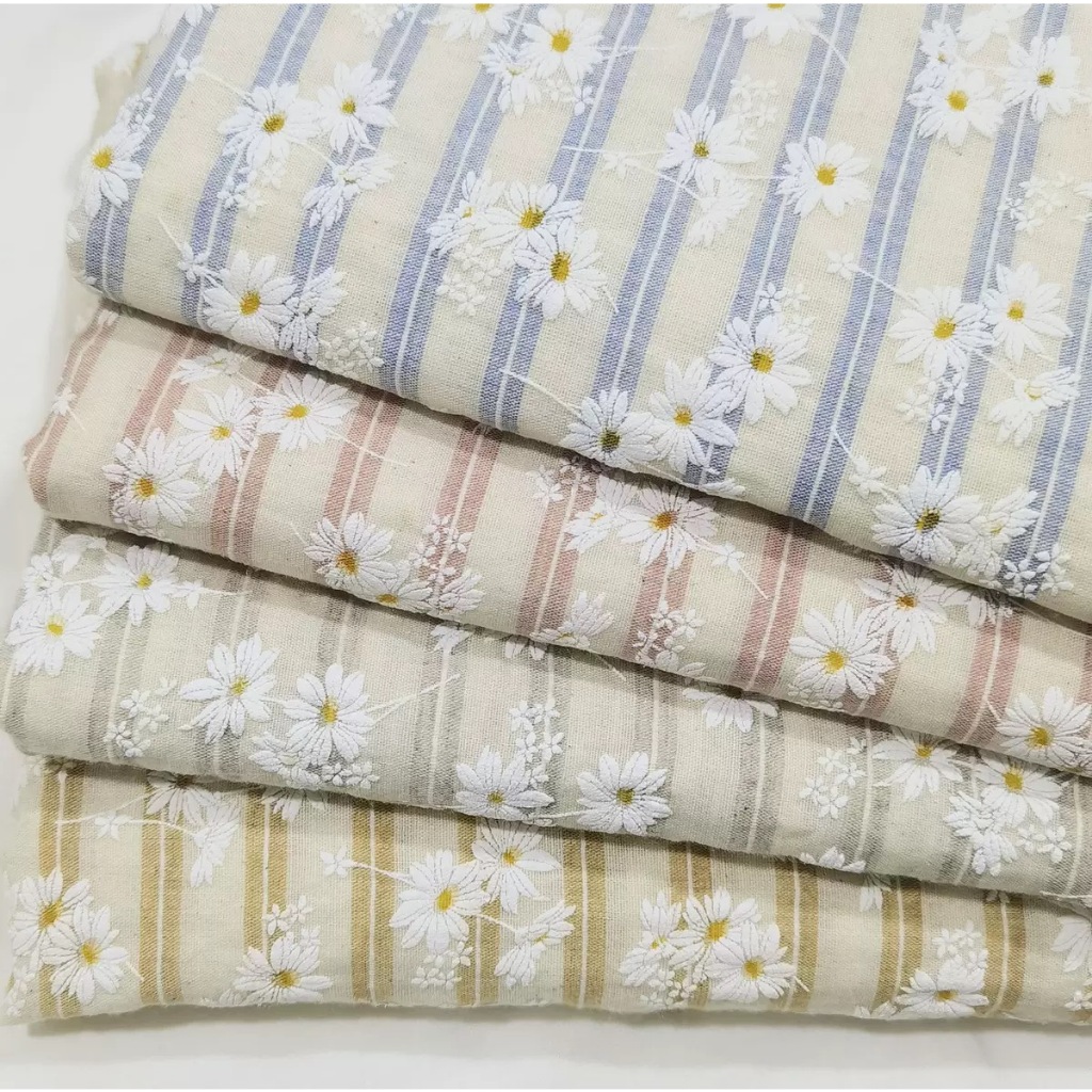 [1 Meter]Spring/summer cotton Daisy flower yarn-dyed jacquard fabric ...