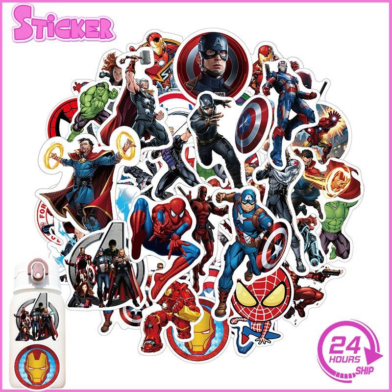 50PCS Funny Marvel Stickers The Avengers Super Hero Cartoon Sticker PVC ...