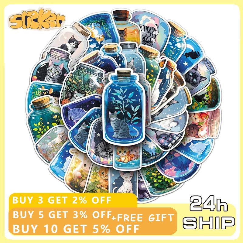 50PCS Fantasy Fairy Tale Cat Bottle Cartoon Sticker DIY Phone Laptop ...