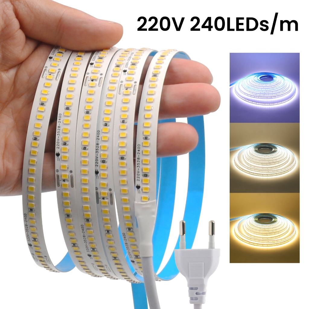 220V AC LED Strip Light SMD2835 IP44 240LEDs/m Flexible Ribbon Warm ...