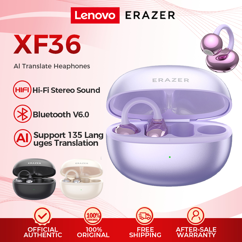 Lenovo ERAZER XF36 AI Translator Earbud Bluetooth 6.0 Ear Clip Earphone Painless Sport Headset Al Smart Real-Time Translation Bluetooth Earphone IPX7 Waterproof HiFi Stereo Bone Conduction Headphones