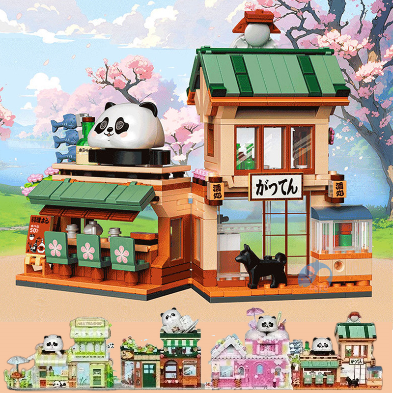 Panda Street Scene Building Blocks Set Toy, 4 Styles Miniature Shops ...
