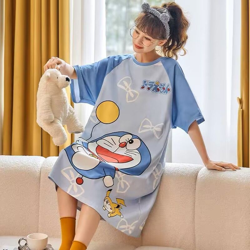 Cartoon Cute Doraemon T-shirt Short Sleeve Nightwear Cotton Nightdress ...