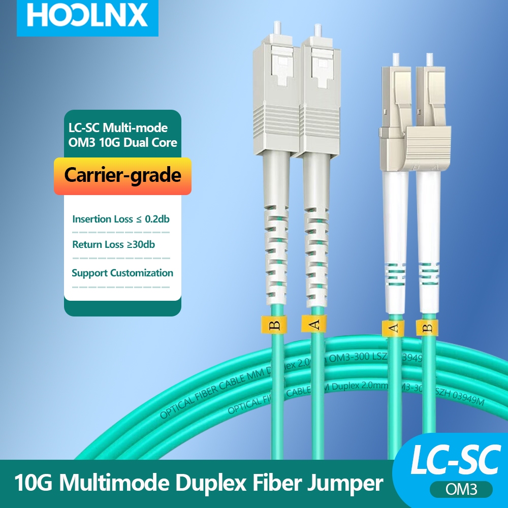 HOOLNX OM3 LC to SC UPC Duplex Multimode Fiber Optic Patch Cable, 50 ...