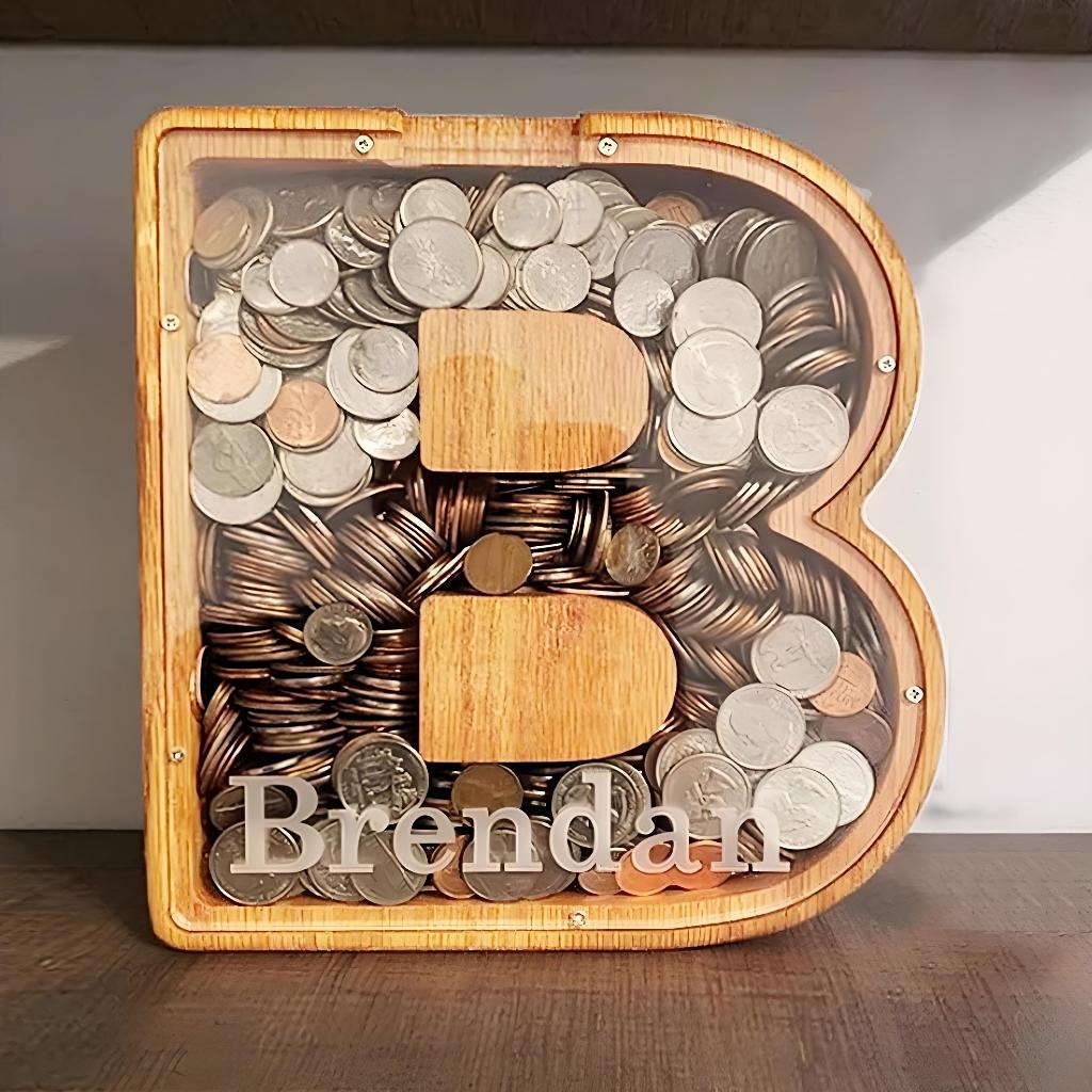 Wooden Letter Piggy Bank new Storage Coin Box DIY Name Alkansya Coin ...