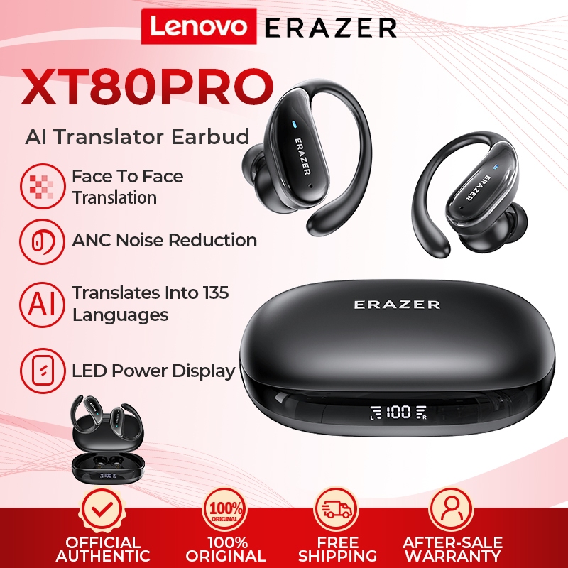 Lenovo ERAZER XT80 Pro AI Translator Earbud ANC Noise Reduction Sport Bluetooth Earphone Wireless Headphones With Mic IPX5 Waterproof HiFi Stereo Wireless Earbuds With LED Display