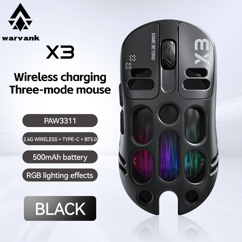 Warvank X3 Wireless Mouse PAW3311 Lightweight Hollow Gaming Mouse RGB ...