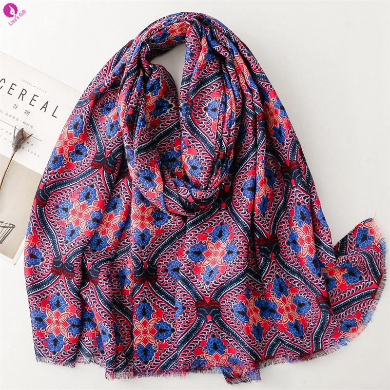 Lisa fashion 2025 muslim comfy cottonshawl floral pattern printed ...