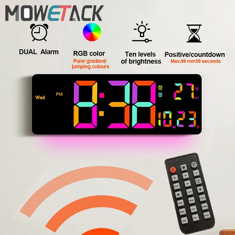 16 Inch Wall Clock Digital Large LED Wall Clock with 11 Colour Changing ...