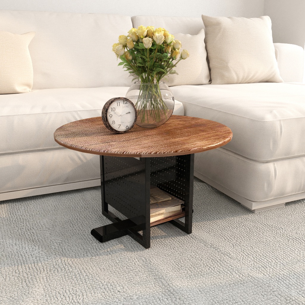 60cm Round Coffee Table, Center Table, with Solid Wood Grain Table Top ...