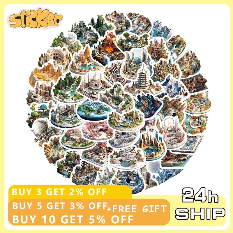 50pcs 3D World Building Cartoon Graffiti Stickers Decal DIY Laptop Car ...