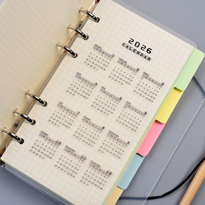 2026 Year Calendar Notebook Dividers A5 A6 Loose-leaf Notebook Binder ...