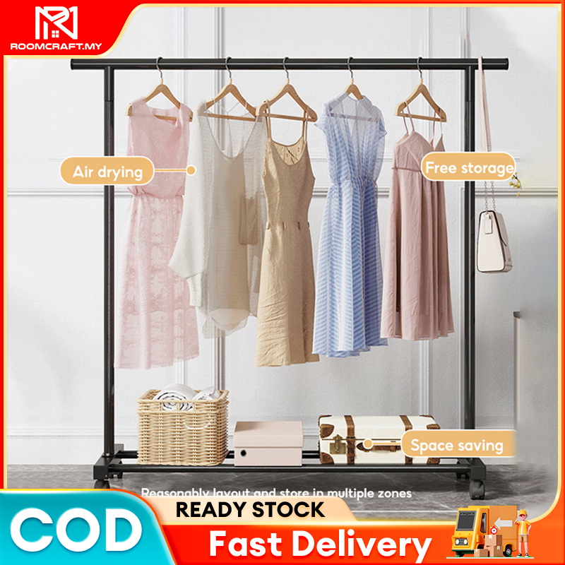 Single Pole Cloth Clothes Rack Strong Steel Structure Laundry Rack With ...