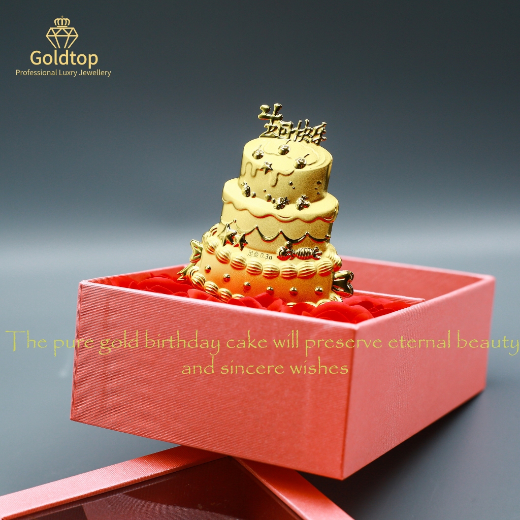 【Goldtop】Rare Gold Birthday Cake set of (0.3g) 999/24K pure gold bar ...