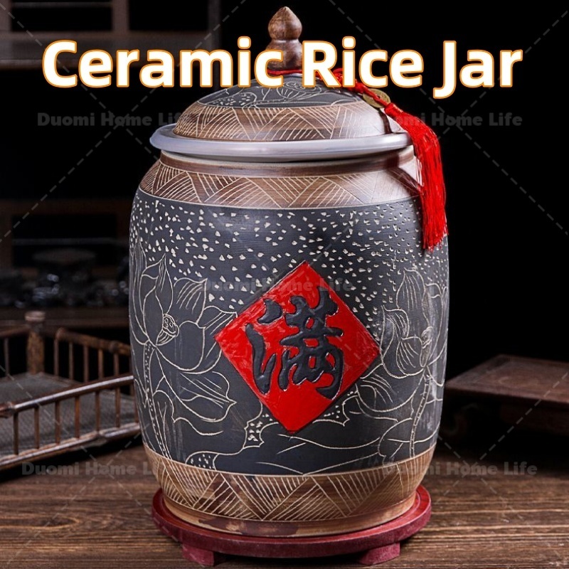 5KG/10KG/15KG/25KG Ceramic Rice Pot with Lid Household Noodle Powder ...