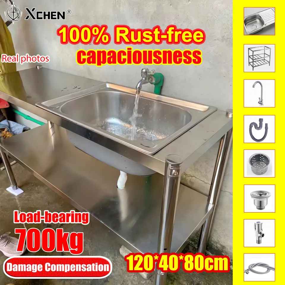 【Latest models】Stainless Steel Kitchen Sink 100×50×80cm Single Bowl ...