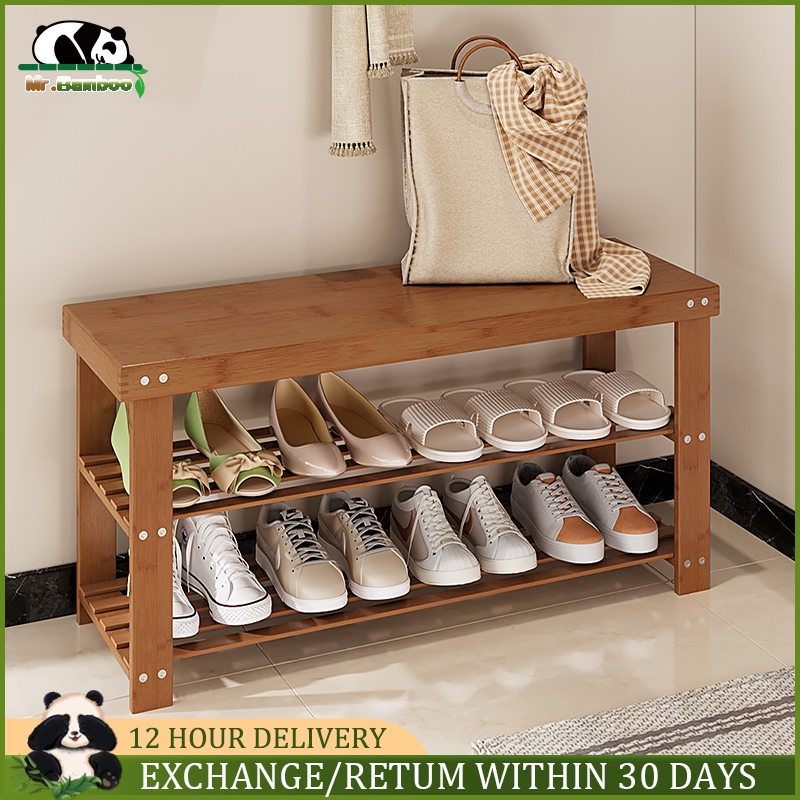 【Lifetime Warranty】Wooden Shoe Changing Stool Can Sit-Type Stool rak ...