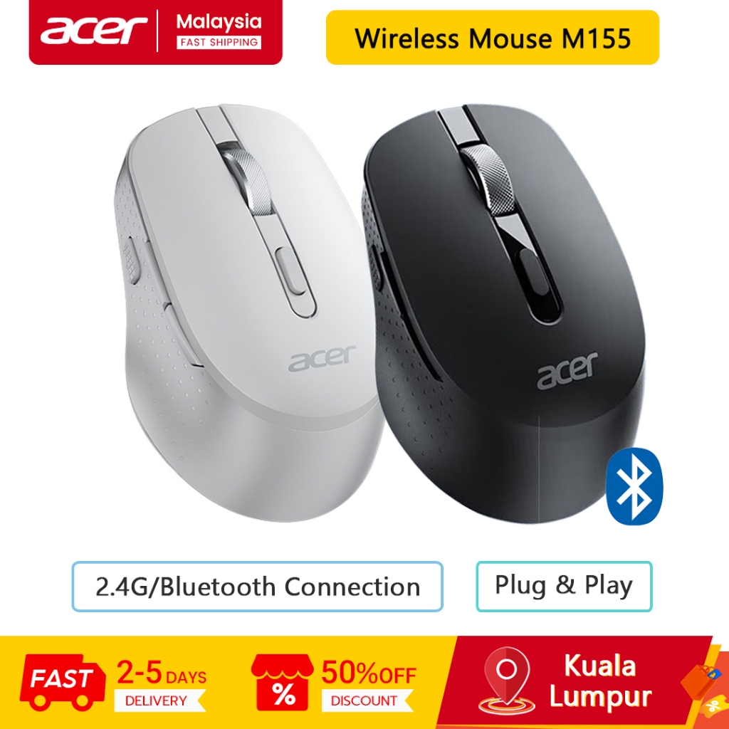 Acer Wireless Bluetooth Mouse M155, Dual Modes, Type-C Rechargeable ...