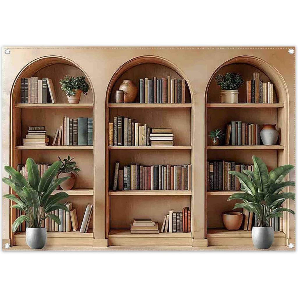 7x5ft Arched Bookshelf Backdrop School Library Books Modern Office ...
