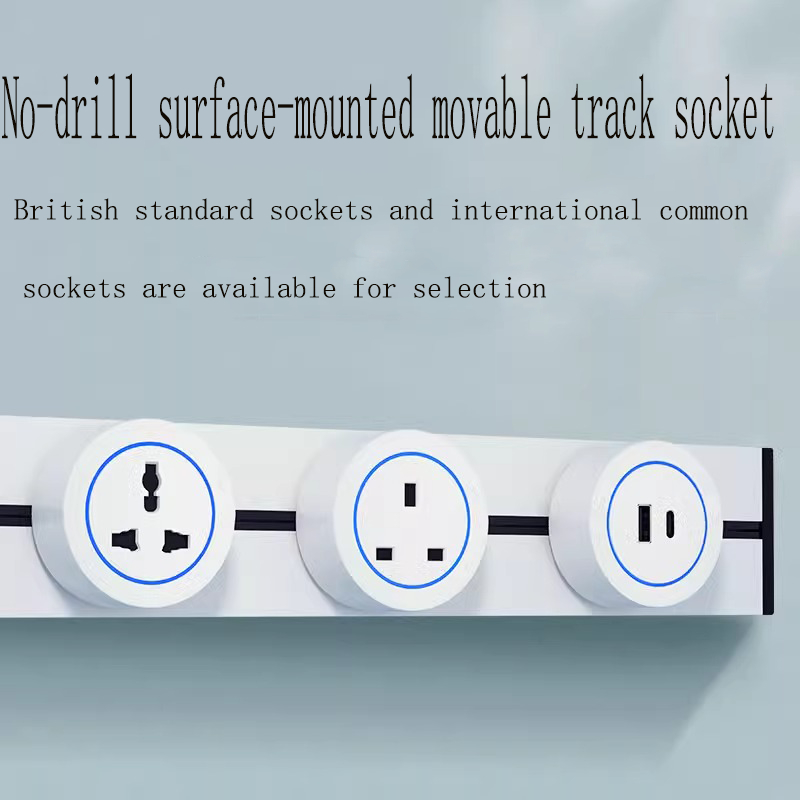 White Surface-Mounted Sliding Power Track – No Drill, UK/US/EU Plug ...