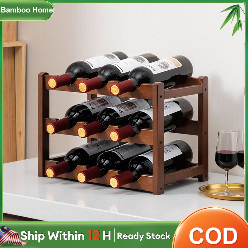 Bamboo Stackable Wine Storage Rack Modern Countertop Household | Shopee ...
