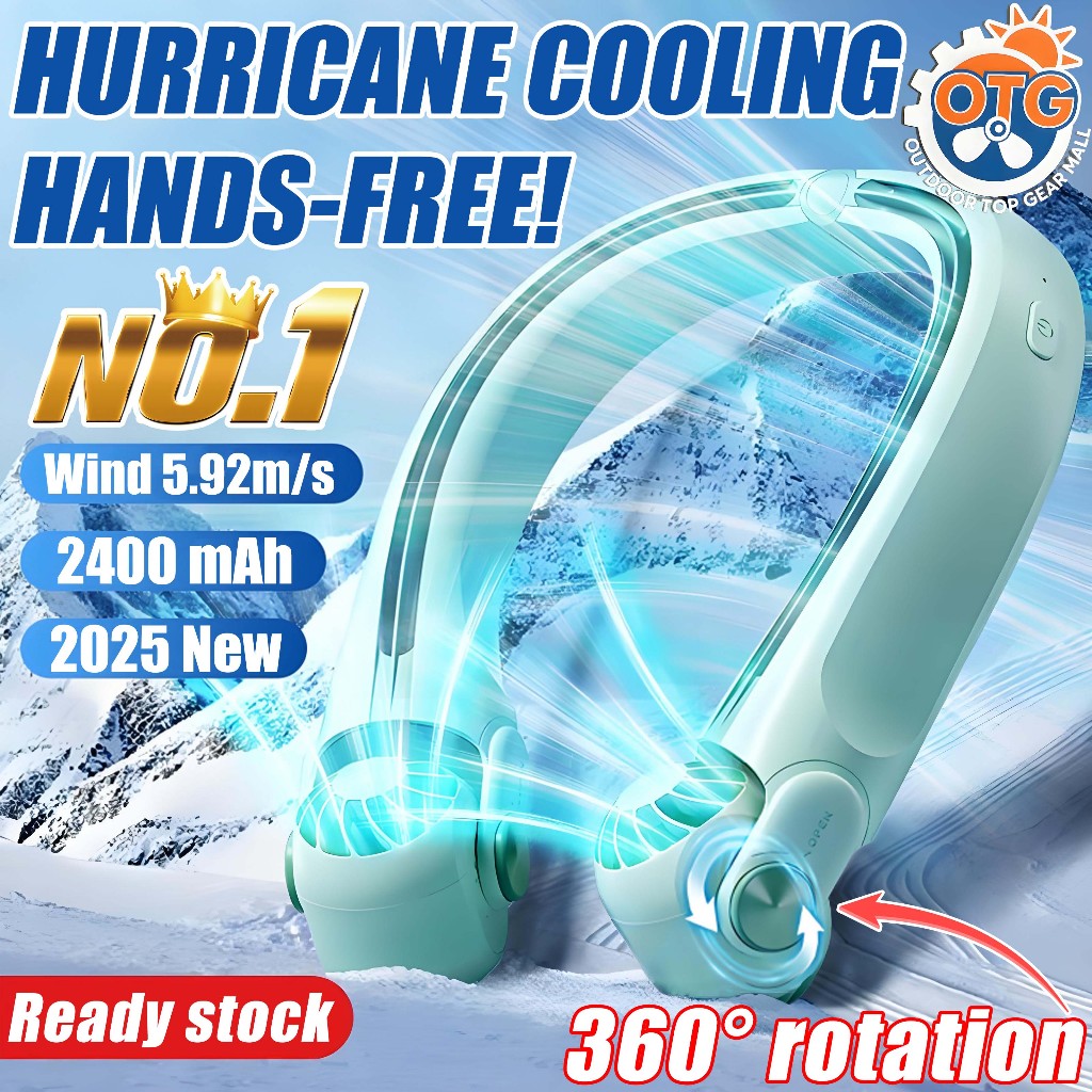 【Ready stock】Portable Hanging Neck Fan Hands Usb Rechargeable Digital ...