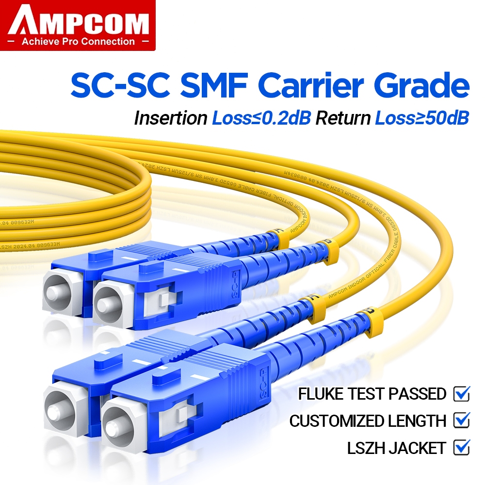 AMPCOM SC-SC Fiber Optic Patch Cable Singlemode Duplex 9/125μm 3.0mm SC ...