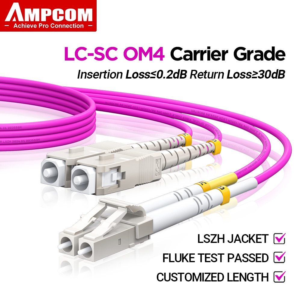 AMPCOM OM4 LC to SC UPC 50/125 Duplex Multimode LSZH 2.0mm Fiber Optic ...