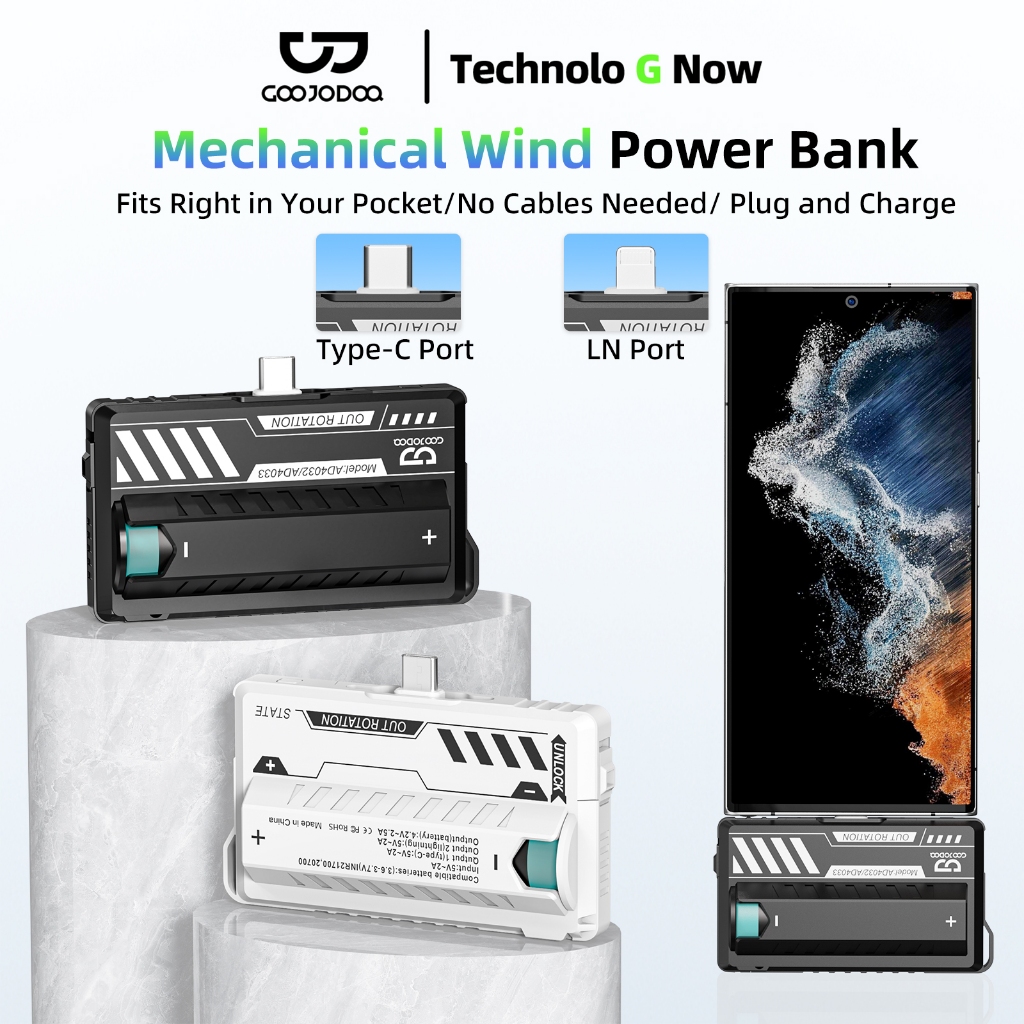 GOOJODOQ Mini Powerbank 10000mAh untuk Telefon Android Jenis C Bateri ...