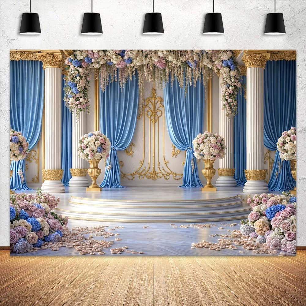 7X5ft Blue and White Floral Backdrop for Photography Castle Palace ...