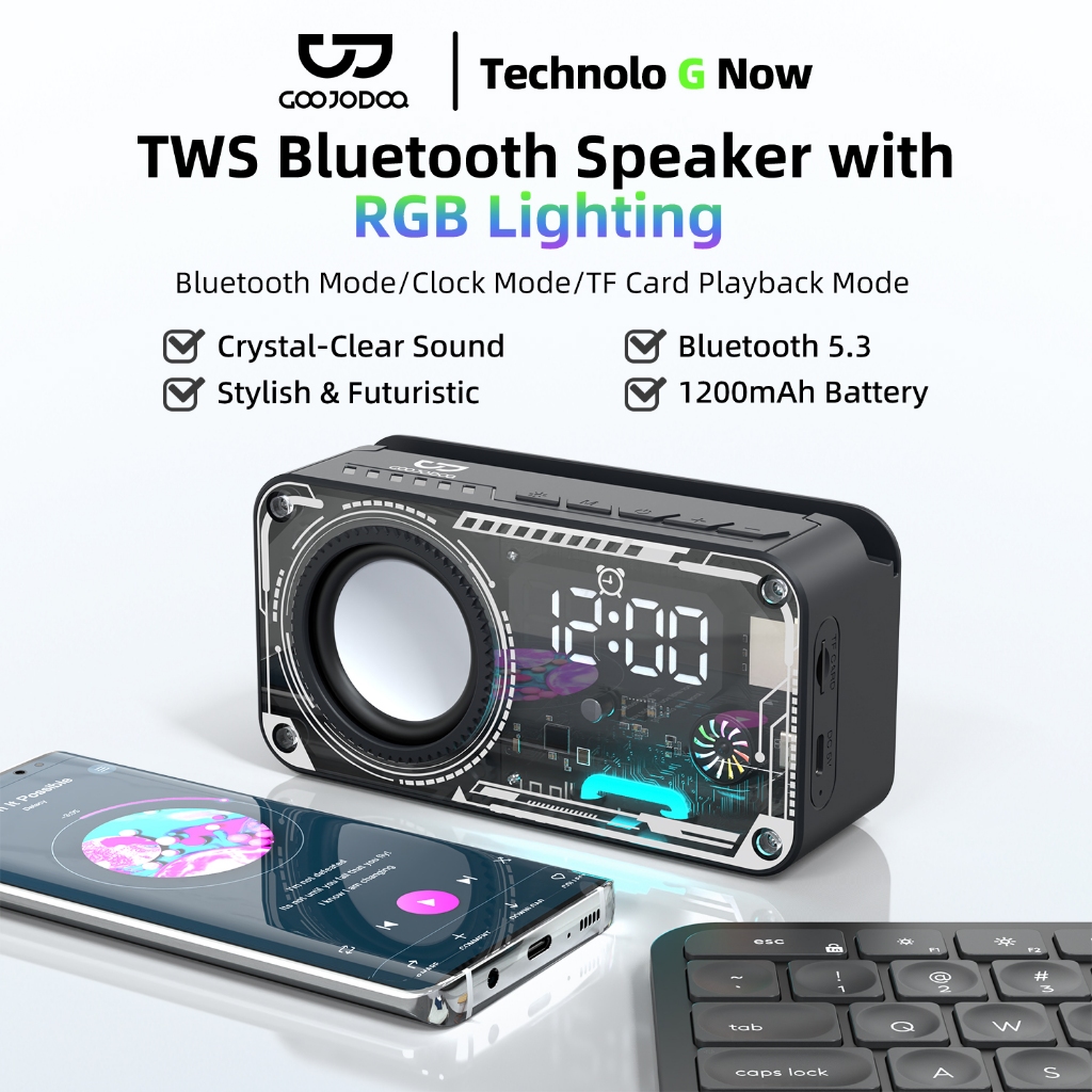 GOOJODOQ TWS Bluetooth Speaker With Alarm Clock Mechanical Style Mini ...