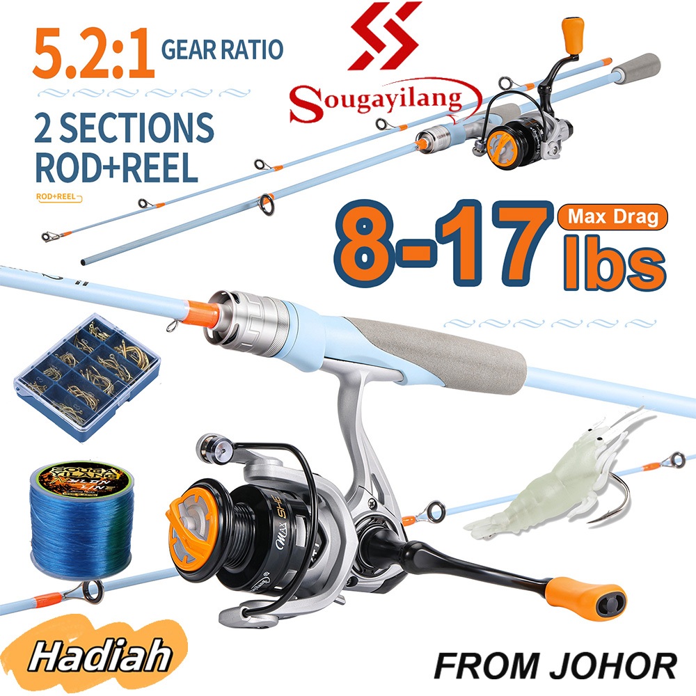 Sougayilang 1.8M-2.1M Spinning Fishing Rod and Reel Set Joran Mancing 5 ...