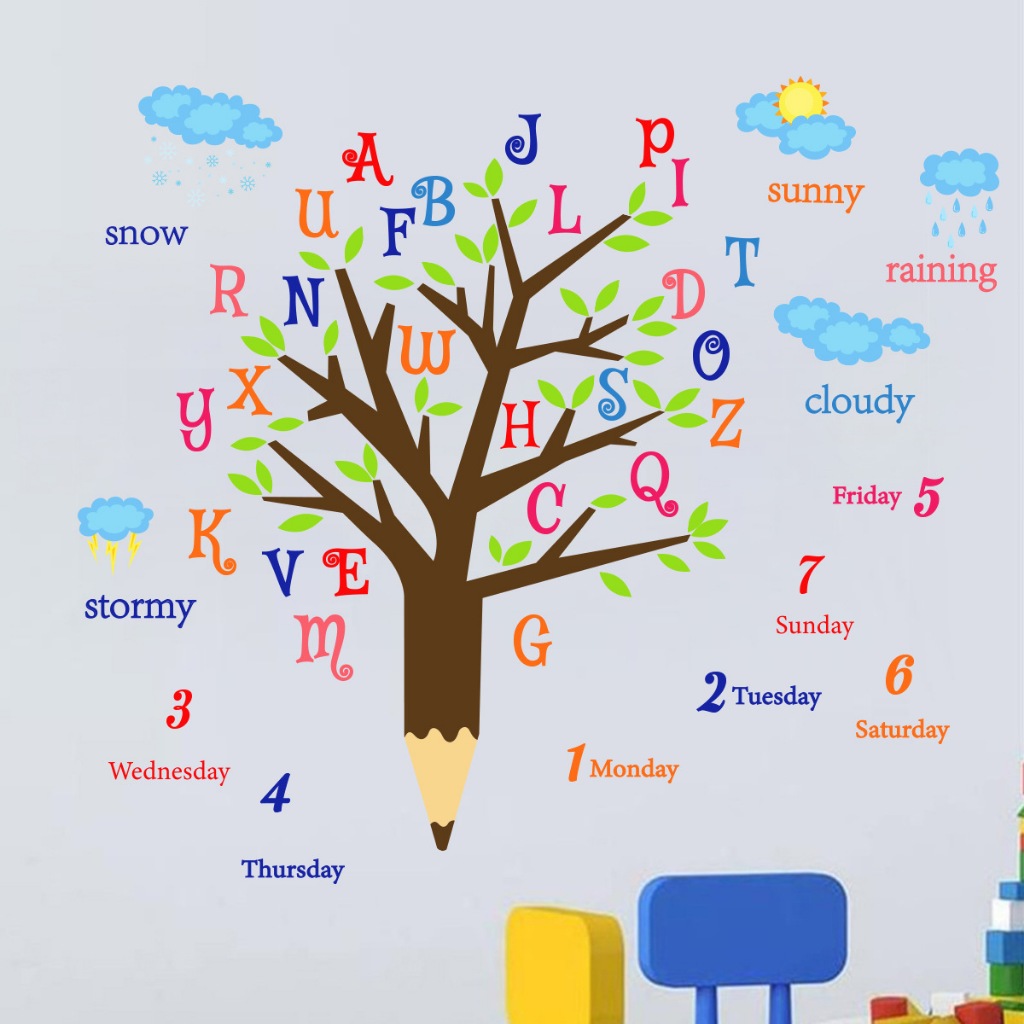 Animal Alphabet and Numbers Tree Wall Decals ABC Letters and Birds ...