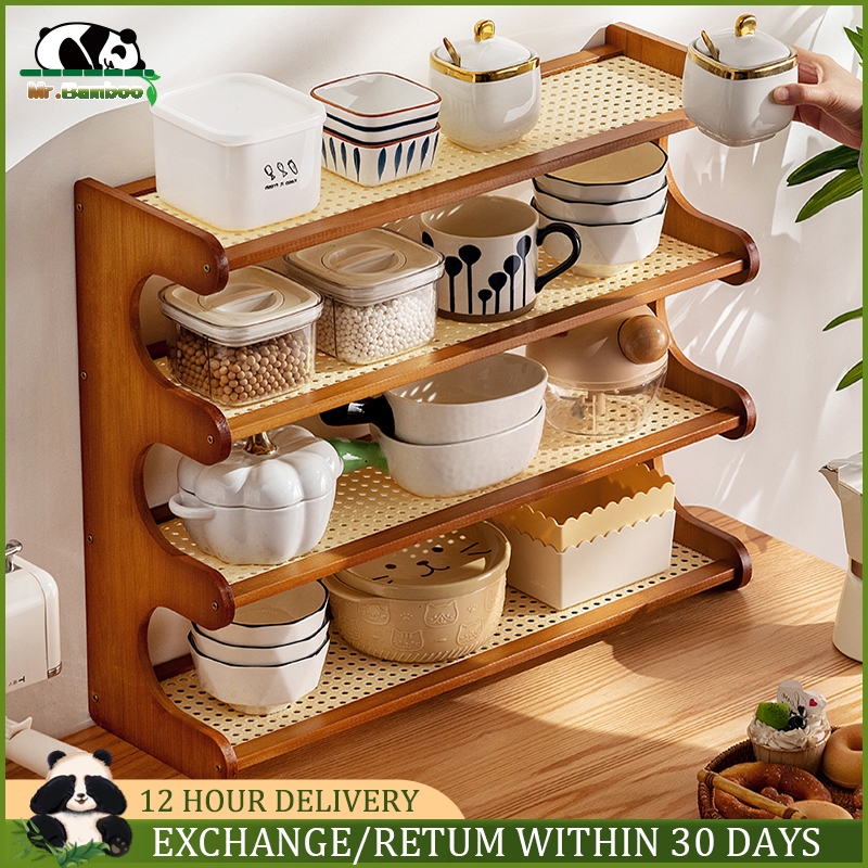 【Lifetime Warranty】Bamboo Storage Rack 2/3 Layers Tabletop teacup rack ...