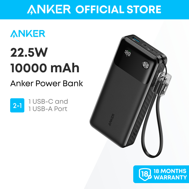 Product image Anker Power Bank Fast Charging PowerCore 10000mAh with USB C Cable, 22.5W Max Output with 1 USB-C and 1 USB-A Port-A1388 1