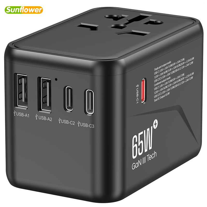 🔥MY stock🔥Universal Travel Adapter, GaN III 65W International Charger with 2 USB Ports &amp; 3 USB-C PD Fast Charging Adaptor, Worldwide Wall Charger for iPhone,Laptops
