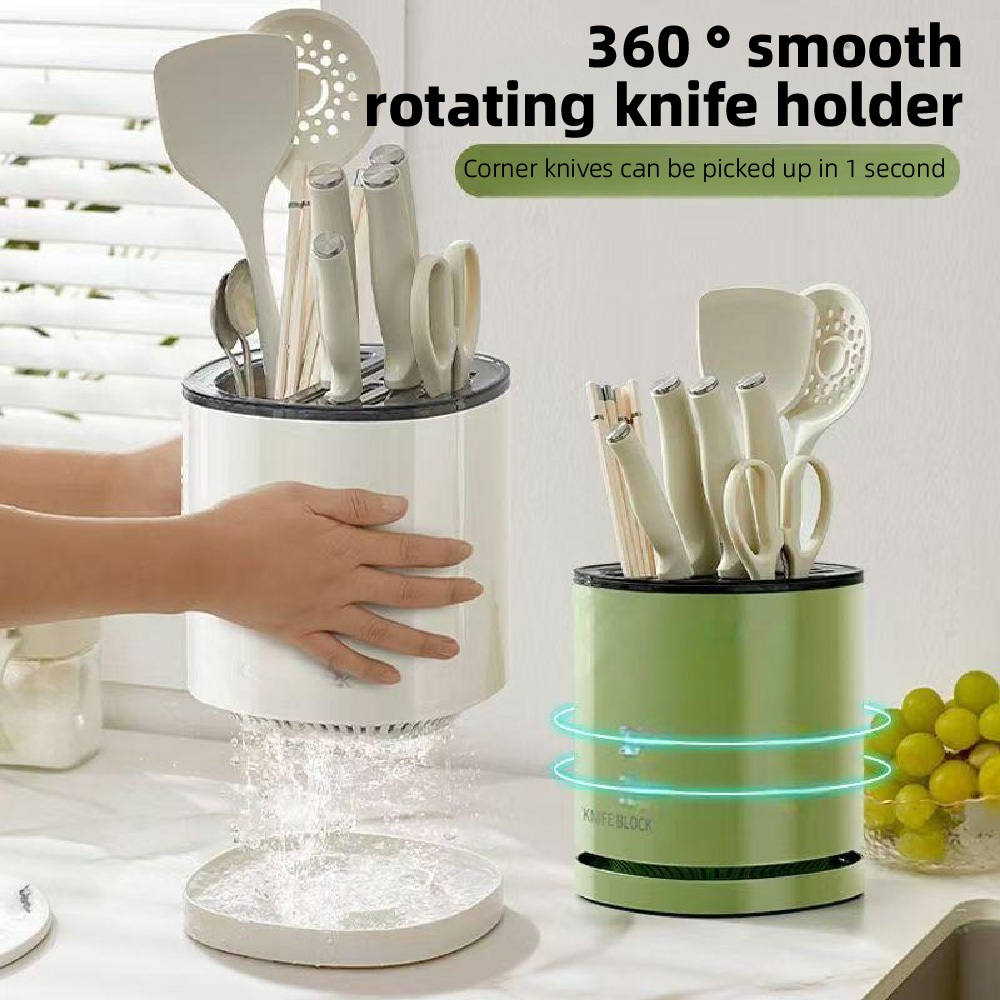 Kitchen rotating knife holder storage rack countertop multifunctional ...