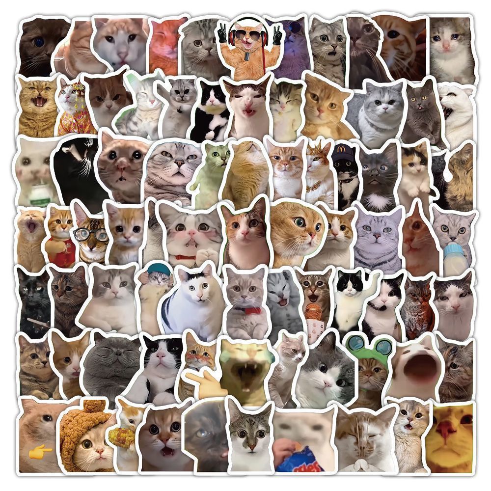 100PCS Cute Cat Sticker meme Emoji PVC Waterproof For Scrapbooking ...